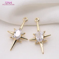 21x12MM Gold Color Brass and Zircon Cross Star Charms Pendants Jewelry Making Supplies Findings Accessories