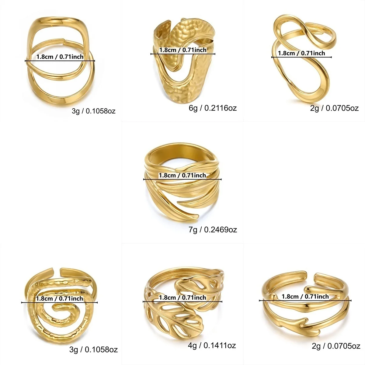 Punk-Ringe aus gehämmertem Edelstahl mit hohlem S-förmigem Blütenblatt- und Spiral-Design für Damen und Herren, trendiger geometrischer stapelbarer Fingerring-Schmuck – Detail 4