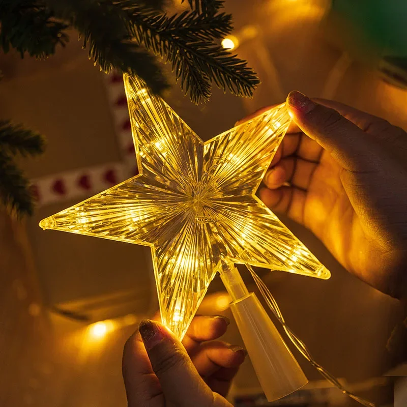 LED Christmas Tree Topper Star Light Glowing Star Lamp Xmas Decoration for Home Party Navidad New Year Holiday Ornament