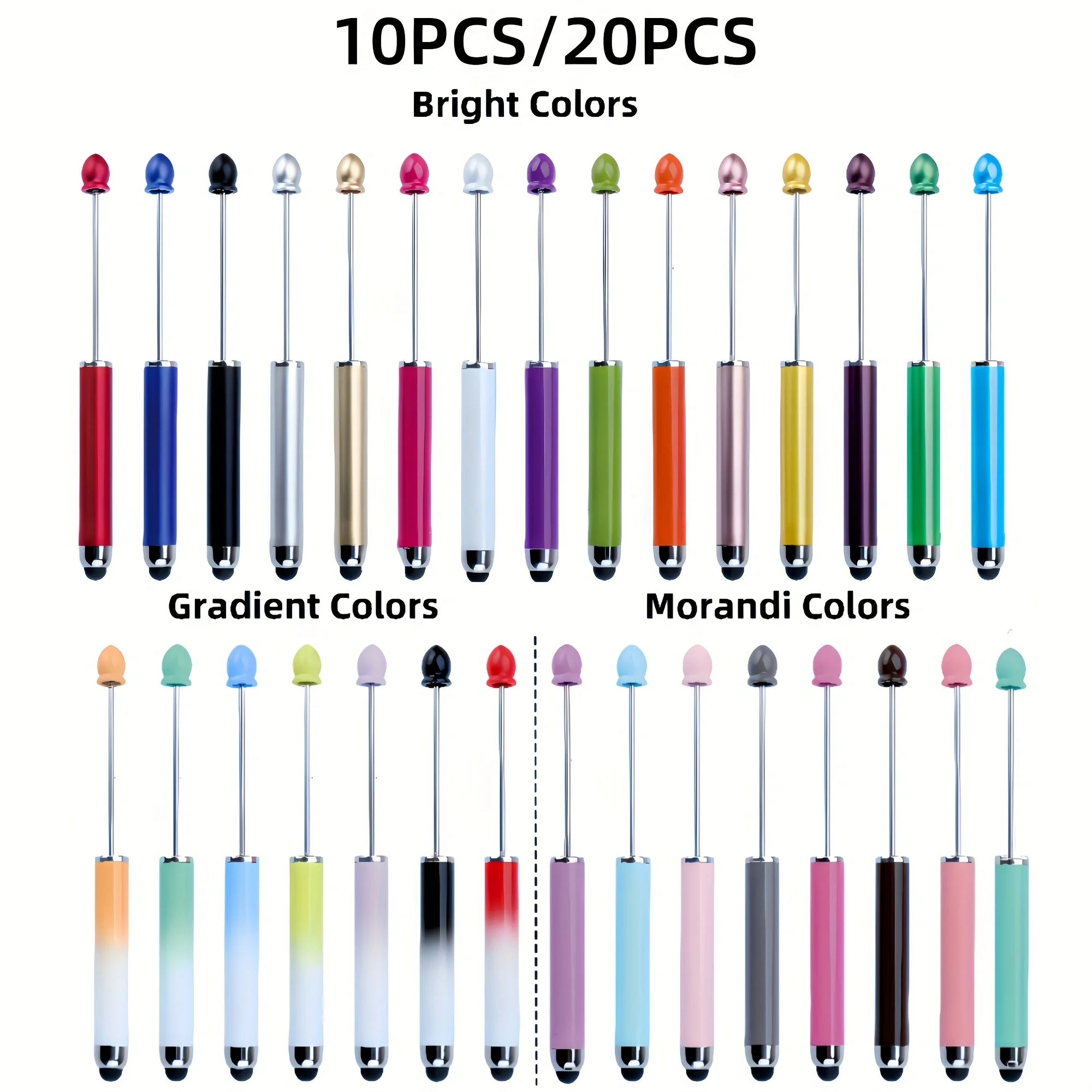 10PCS/20PCS Bright/Gradient/Morandi Color Designated Style Series DIY Beaded Rubber Touch brush Screen Ballpoint Pen Set