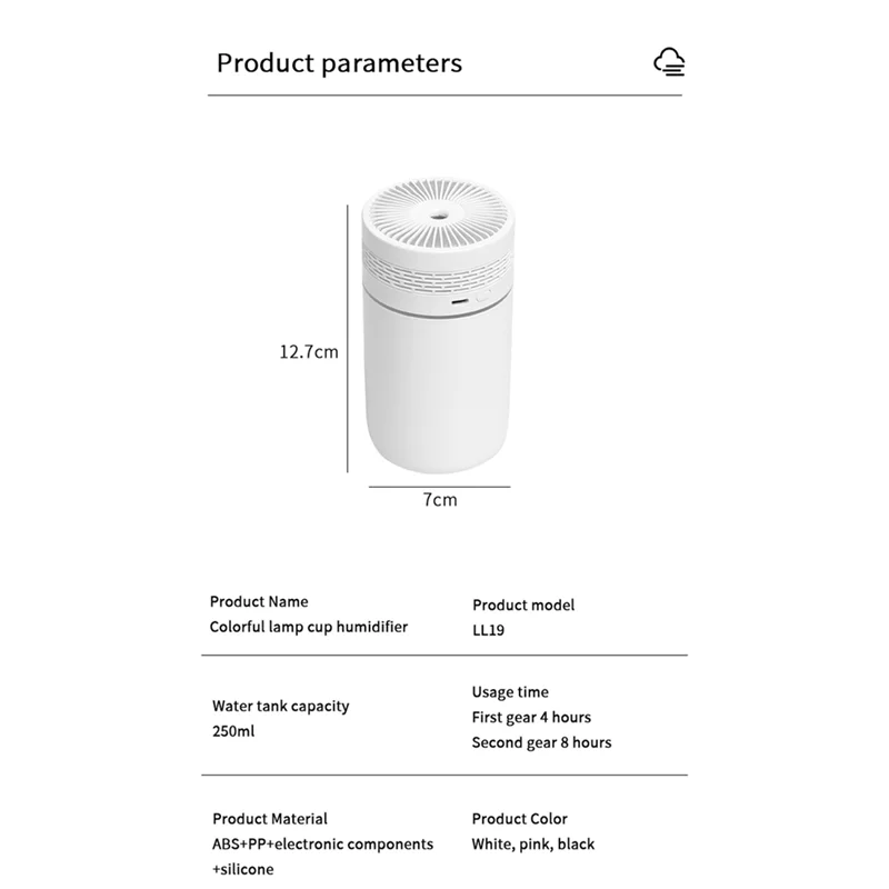 Przenośny 250Ml nawilżacz powietrza aromaterapeutyczny nawilżacz do domu samochodowy opryskiwacz USB z kolorową lampką nocną LED oczyszczacz-B