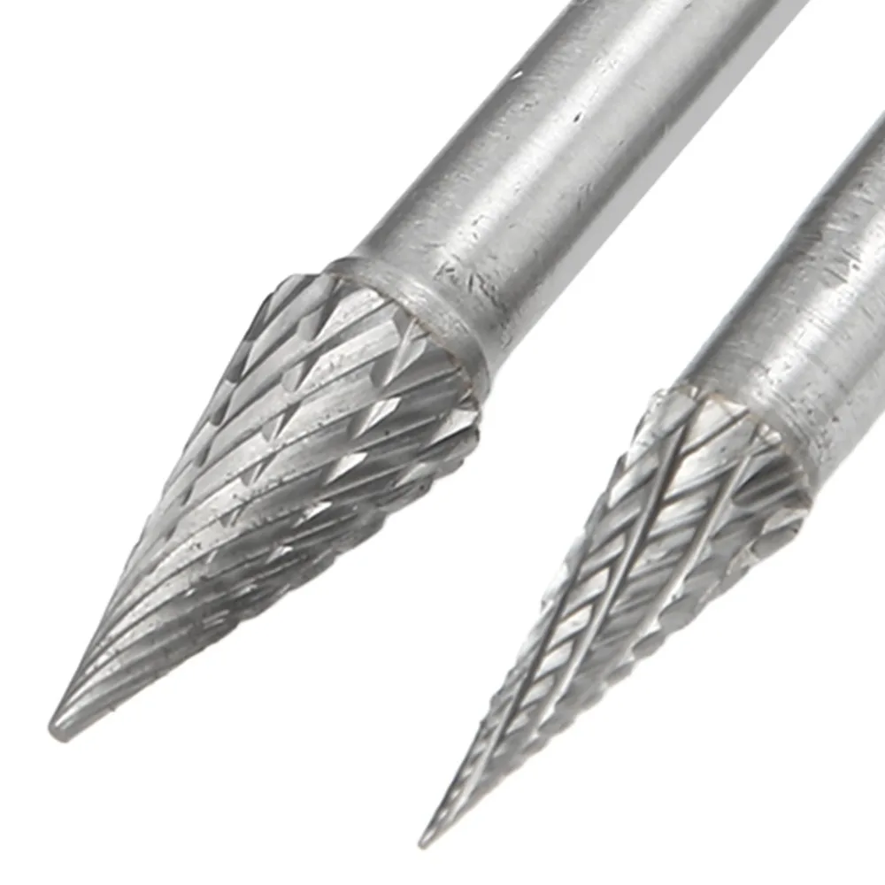 5PCS 6mm Shank Carbide Rotary Burrs Double Cut Pointed Tree Shape Double Cut Rotary Files 6-14mm Cutter Head Universal