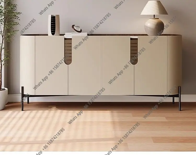

Solid wood dining side cabinet, rock slab Italian minimalist custom saddle skin, door storage, against wall, entrance cabinet