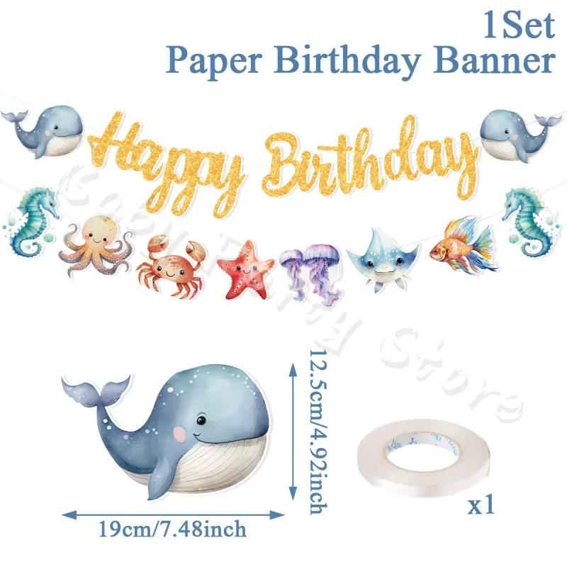 Blue Sea World Wal-Einweggeschirr-Set, Teller, Becher, Servietten mit Ozean-Thema, Geburtstags- und Feiertagsparty-Zubehör, Dekoration, Geschenk – Detail 6