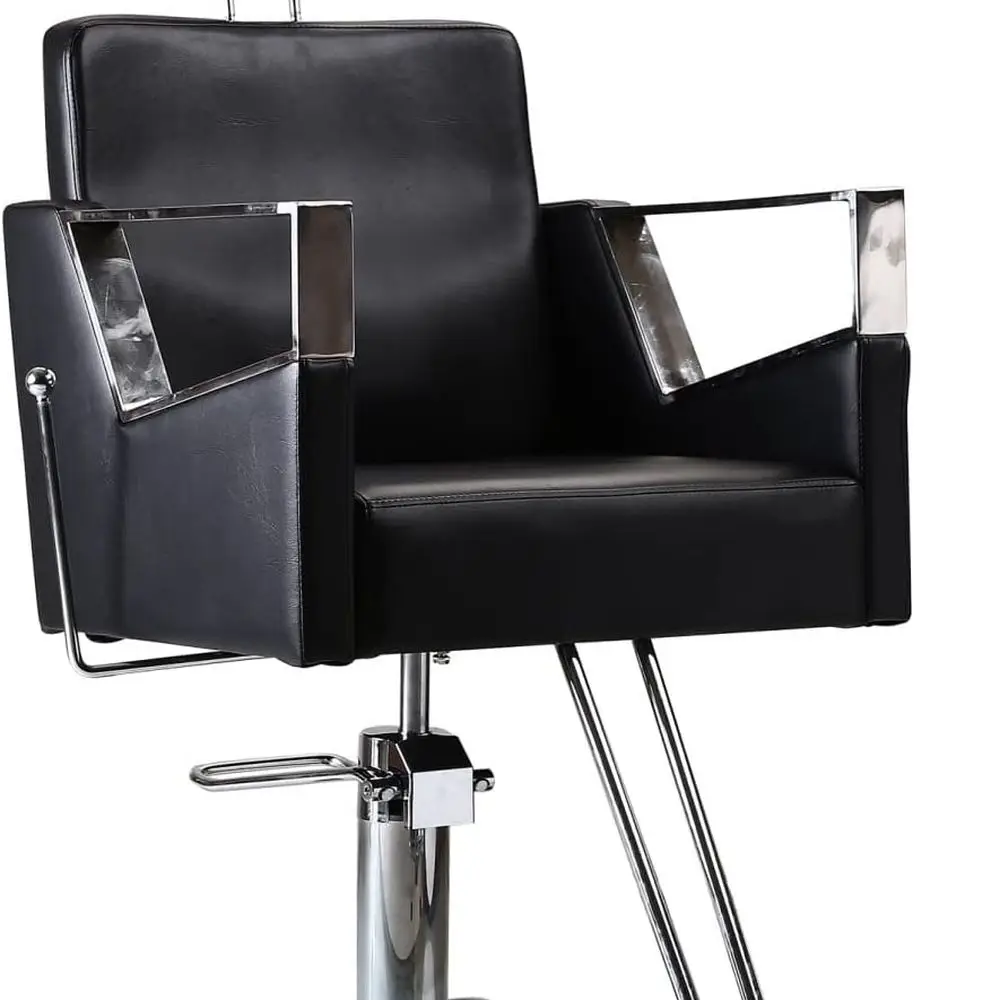 

Парикмахерские кресла из тяжелого металла с черной квадратной основой и универсальным гидравлическим наклоном для стрижки и шампуня в салоне