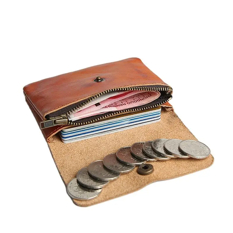 

Handmade retro men's leather wallet short leather wallet men's and women's wallet student mini ultra-thin coin Purse Card