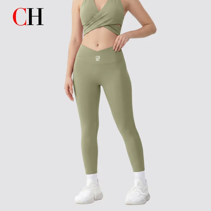 CH High Waist Yoga Leggings Set Women Cross Waist Sports Suit Workout Fitness Pants SeamlessActivewear