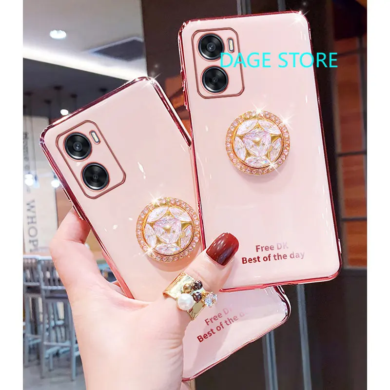 For OPPO A57 A17 Electroplated  Phone Case Bling Crystal Holder Cover Soft TPU Back Cover