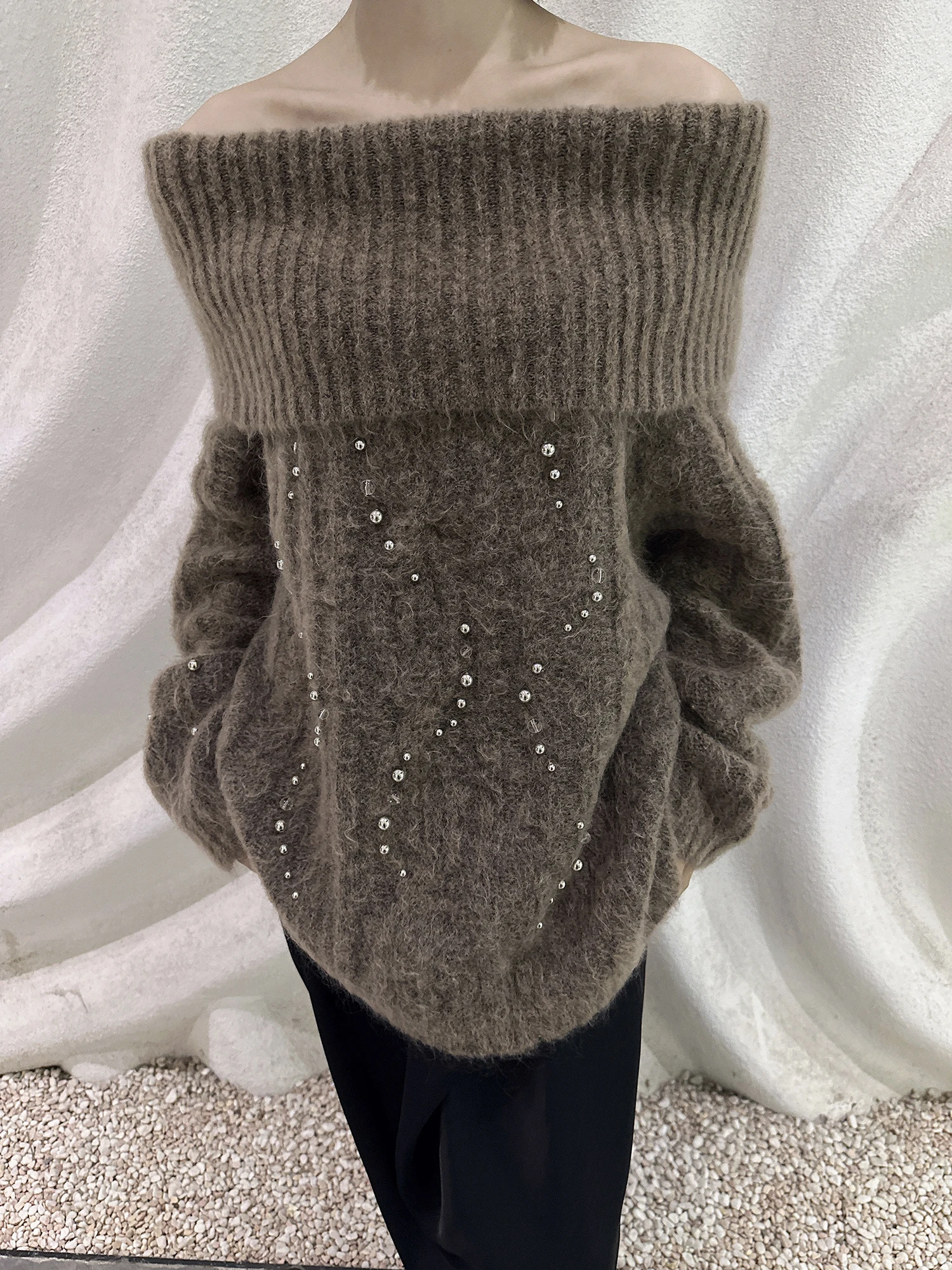 

Женский удлиненный свитер NNJ Galaxy Bead Slimming Camere с металлическими деталями, облегающий, для зимы