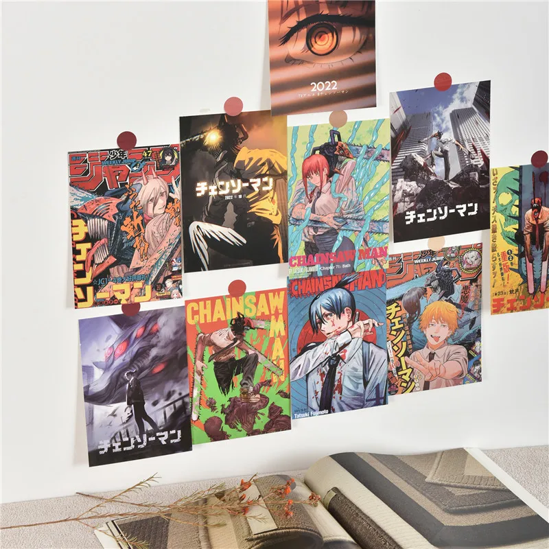 10 قطعة انمي ياباني بالمنشار الرجال شخصية المشارك ملصق بطاقة بريدية هدية المنزل غرفة الدراسة جدار خلفية ديكور صور اللوحة #5