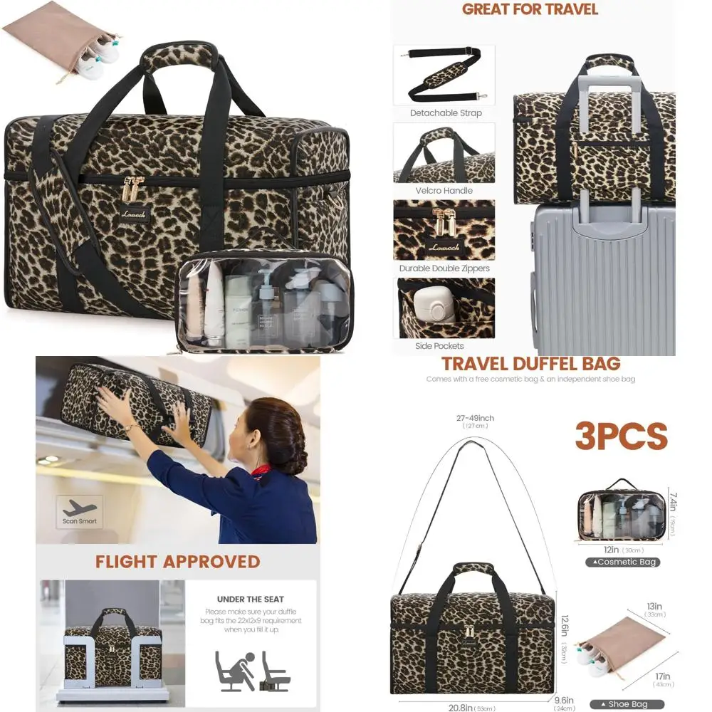 مجموعة حقيبة حمل لعطلة نهاية الأسبوع مع أدوات الزينة وجيب مبلل، واق من 3 قطع للسفر للرحلات الليلية #1