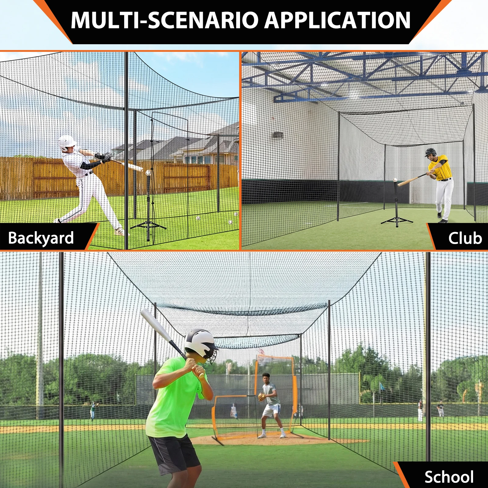 

Sports Netting Barrier 10x10x35 FT /12x12x55 FT Portable Pitching Cage Portable Net Only No Frame Included for Outdoor Training