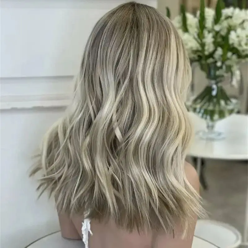 New Glueless Wig Premium Fibre Synthetic Hair Lace Front Wig Honey Ash Blonde Highlights colored Lace Front Wig Natural Hairline