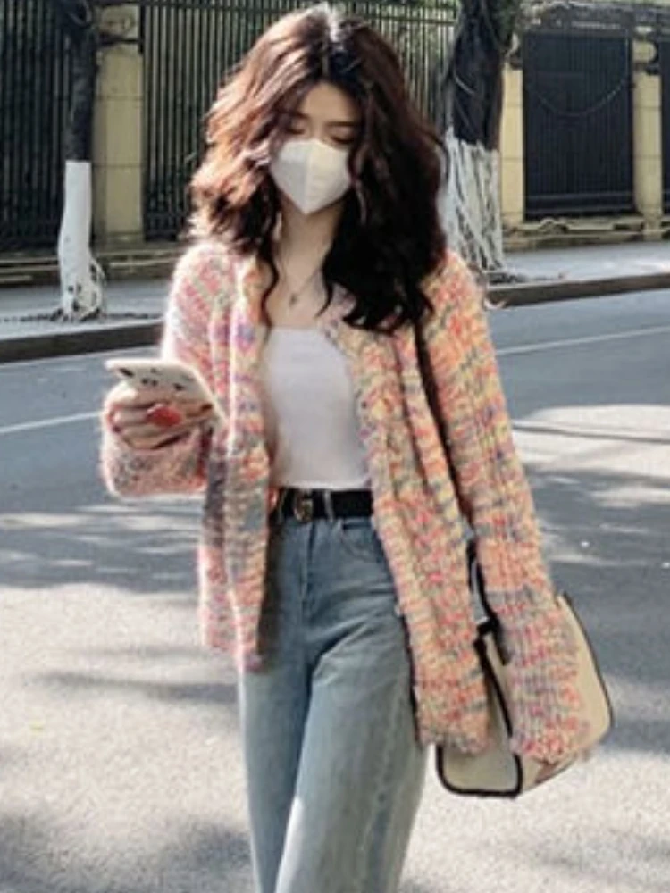 Cardigan Women Preppy Stylish Sweet All-match Knitting Leisure Loose Vintage Korean Style Simple Warm Autumn Daily Cozy Tender