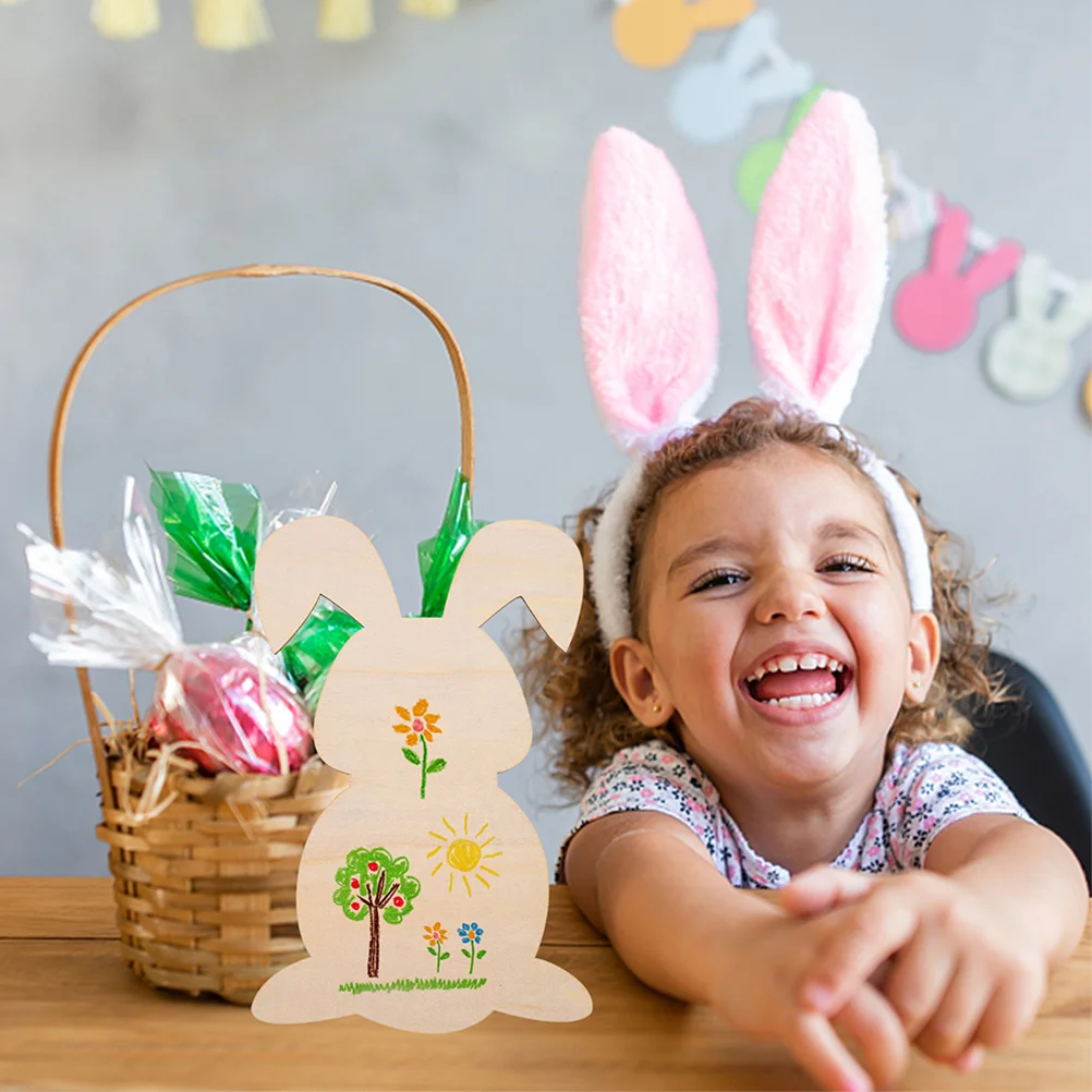 

12Pcs Easter Cutouts Unpainted Wooden Slices for Holiday Home Decor Childrens Room Bunny Craft Kids Easter Party