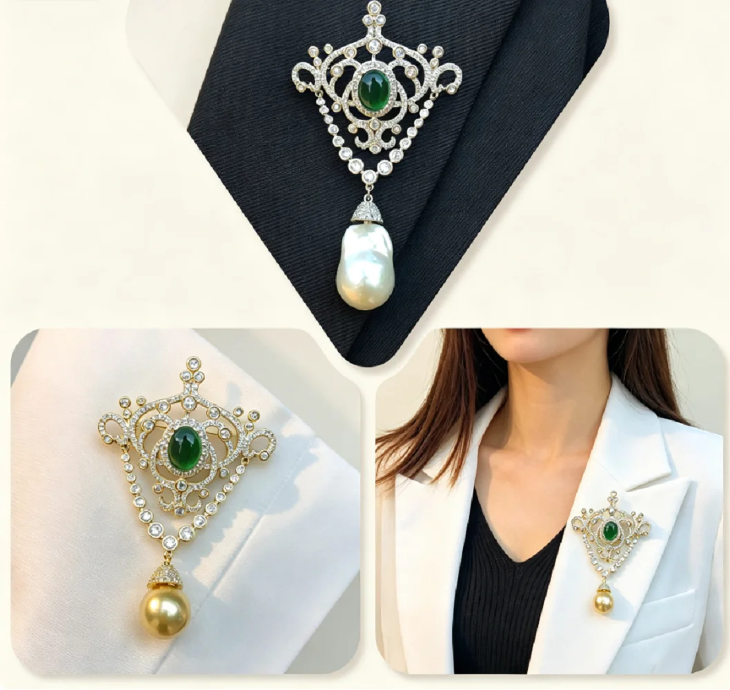 Natural pearl pearl brooch, women's fashion jewelry, retro style, elegant and classic