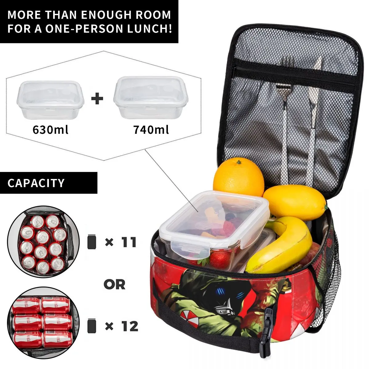Game R-Resident E-Evil U-Umbrella Lunch Bag Vintage Lunch Box School Convenient Tote Food Bags For Girls Oxford Cooler Bag