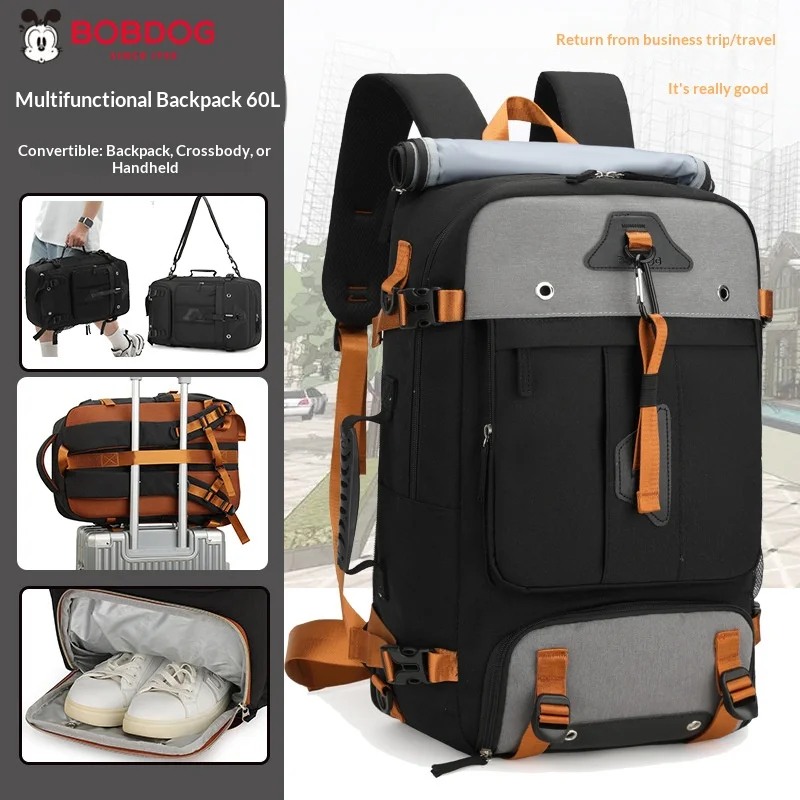60L Large-Capacity Travel Backpack for Men Outdoor Expandable Travel Boarding Backpack Large Luggage Bag with Shoe Compartment