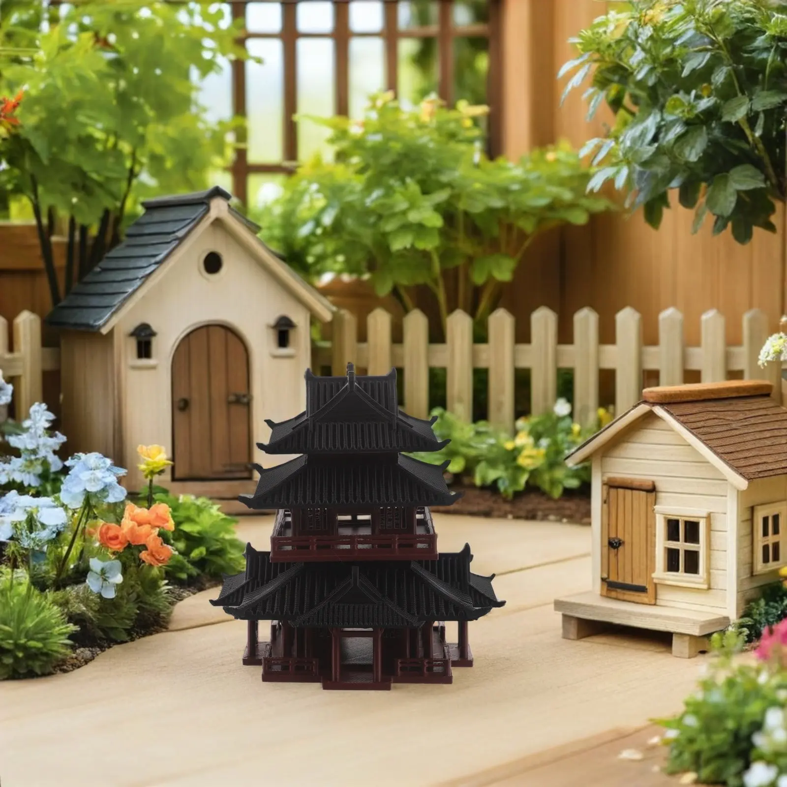 Mini Pagoda Statue Miniature Chinese Japanese Pavilion Sculpture  Zen Garden Asian Tower Model for Bonsai Aquarium Landscape