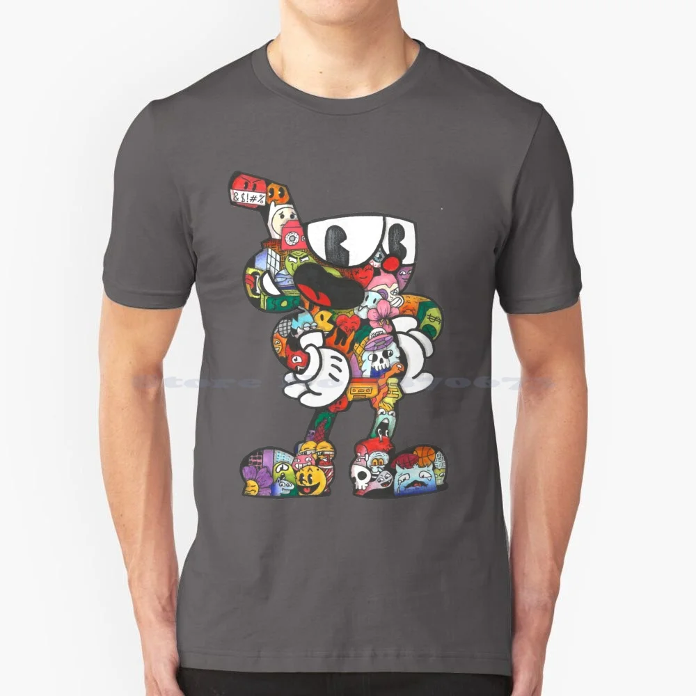 Cuphead T Shirt 100% Cotton Tee Cuphead Cup Cupsmile Doodle Cartoons Fine Art