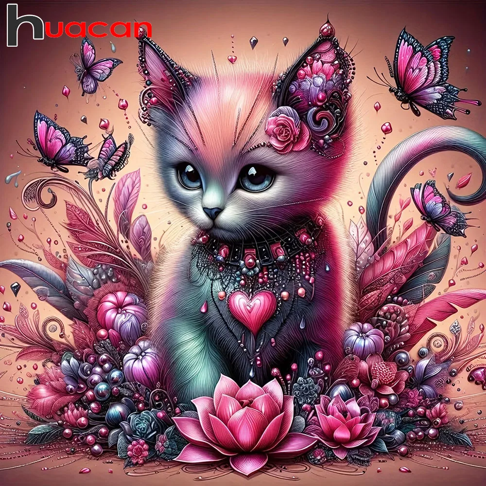Huacan DIY Diamond Painting Cat Butterfly Diamond Mosaic Ani