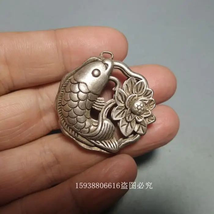 Antique Bronze Ware  Collection  White Copper Miao Silver Ornaments Carp Lotus Small Accessories Pendant Old Items Old Goods