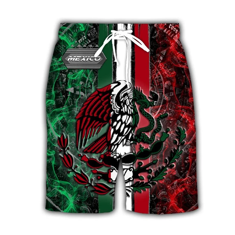 Gráfico Bandeira Y2k Mexicana Masculina Calções de Praia, Shorts de Surf Impresso 3D, Maiô Havaí Verão, Calções de Gelo Frescos, Calções de Natação