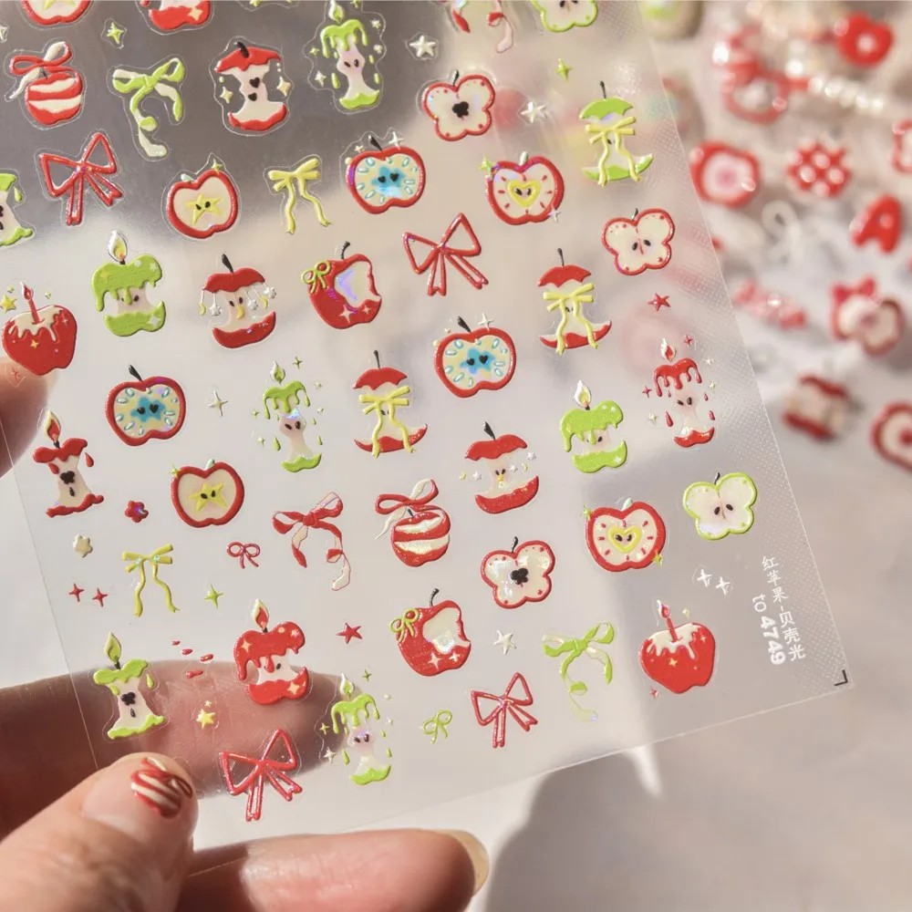 1pc carino mela adesivi per unghie art decalcomanie 5D in rilievo mela slider decalcomanie autoadesive frutta mela adesivi per unghie regali di natale