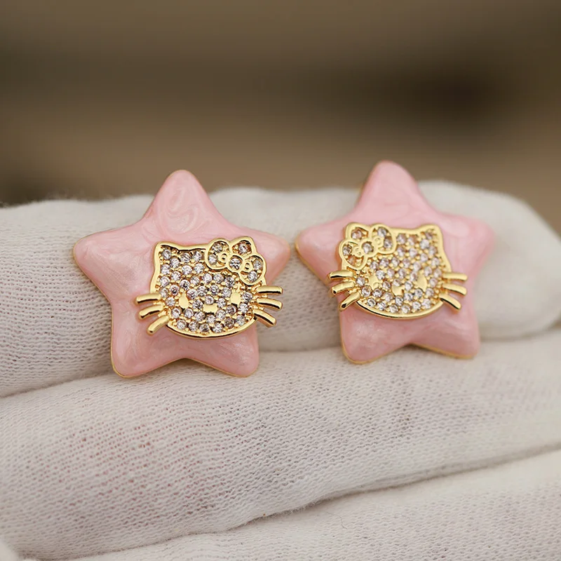 New Sight Design Zirconia Cute Cat Stud Earrings for Women Fashion Brand Brand Jewelry Luxury Crystal Earrings Gift