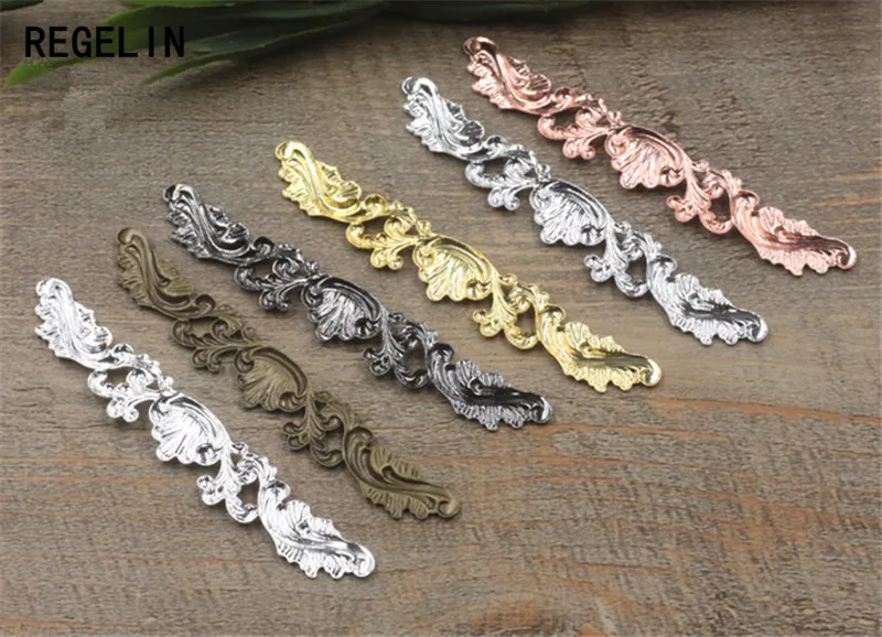 REGELIN Filigree Wraps Flower Connectors Metal Crafts Gift Decoration 20Pcs 6 Color 7*78mm DIY Findings Jewelry Making