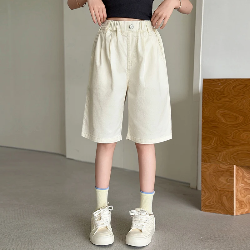 

Summer 2026 children's embroidered cotton pants with back pockets, autumn new styles, girls' jeans, spring boys' sports shorts