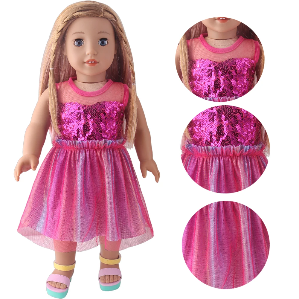 18 Inch Doll Girl Sleeveless Dress, Doll Ball Sparkling Outfit, Sequin Lace Translucent Design, Doll Costume Props Accessories