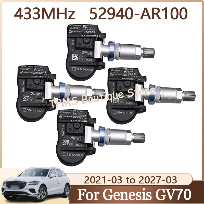 

TPMS Sensor Tyre Pressure Monitoring System 4PCS 433MHz 52940-AR100 For Genesis GV70 Chrysler Grand Caravan Car Accessories