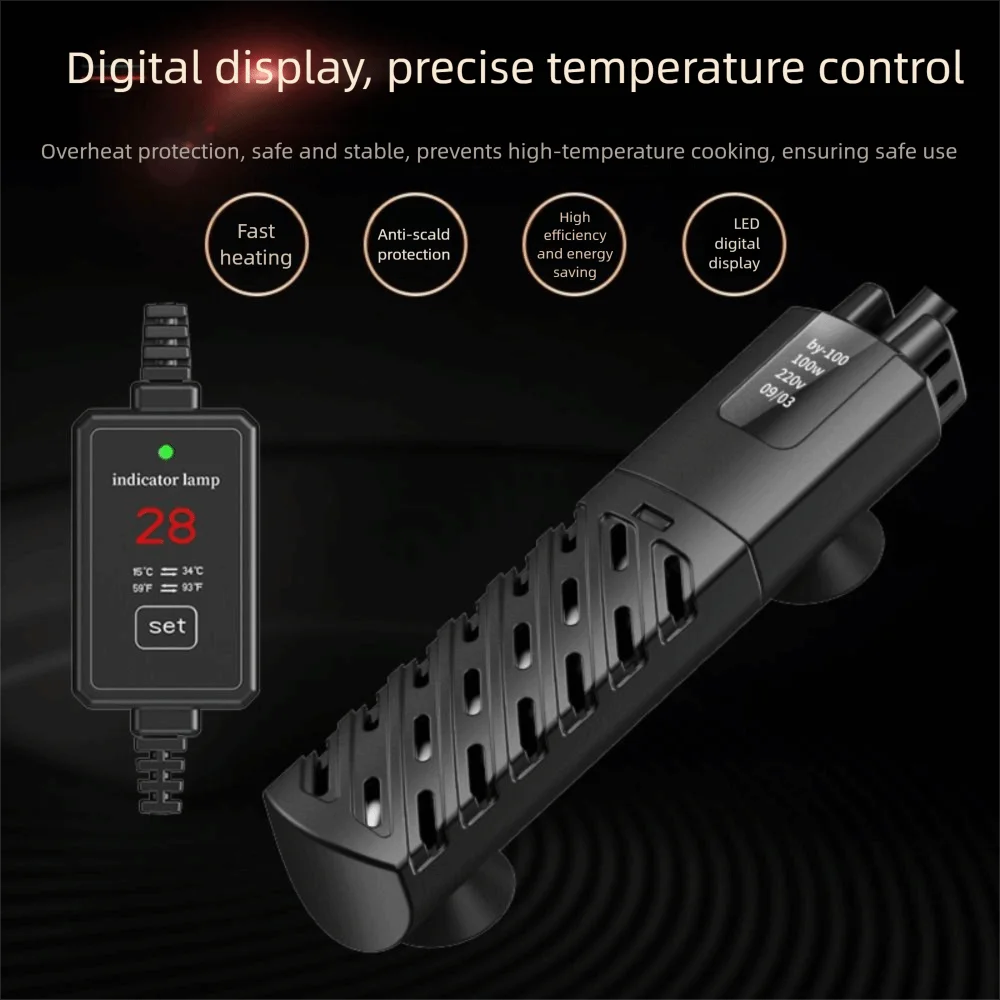 Calentador sumergible de cristal de cuarzo para acuario, bajo nivel de agua, 30w-100w, varilla calefactora para pecera, Control de temperatura constante ajustable