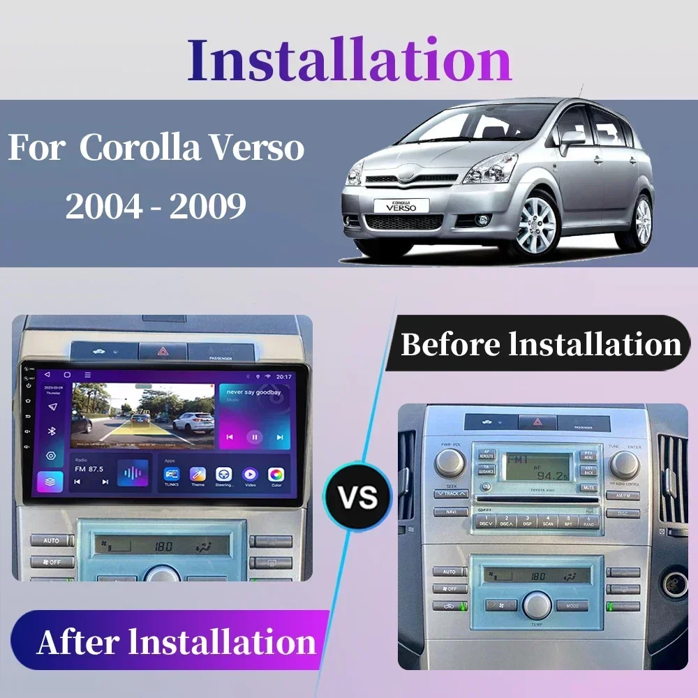 For Toyota Corolla Verso AR10 2004 - 2009 Car Radio Android Multimedia Player Navigation GPS Carplay Touch Screen Auto Stereo