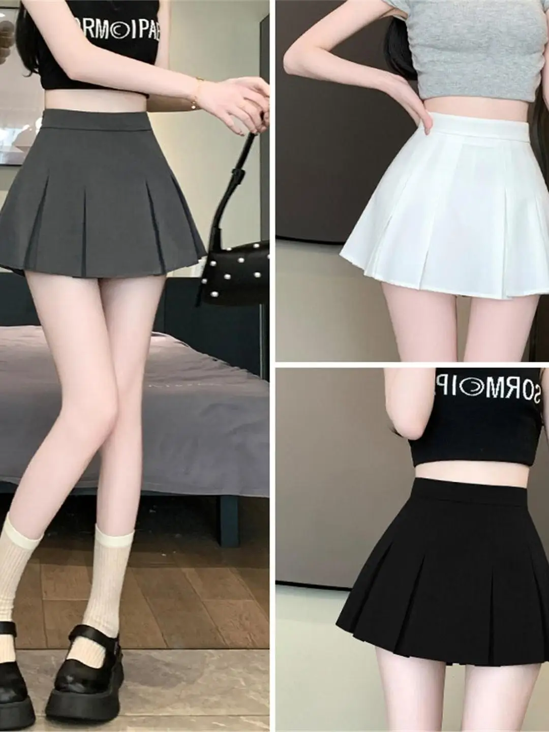 

Серая плиссированная юбка А-силуэта с высокой талией для женщин, модная, весна-осень-зима, для офиса, в корейском стиле, из ткани, не скатывающейся.