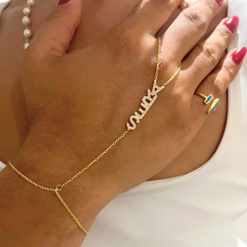 

QICAI 2025 NEW Personalized Letters Bracelet Women Custom Stainless steel Zircon Name Adjustable Bracelet Gift Jewelry For Women