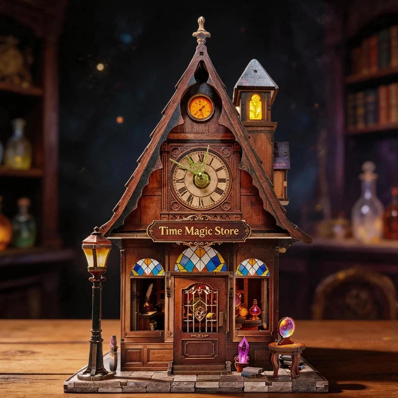 

OUZEY Wooden Time Magic Store Book Nook Shelf Insert Kits DIY Miniature Model Kit With Light Bookend Friends Birthday Gifts