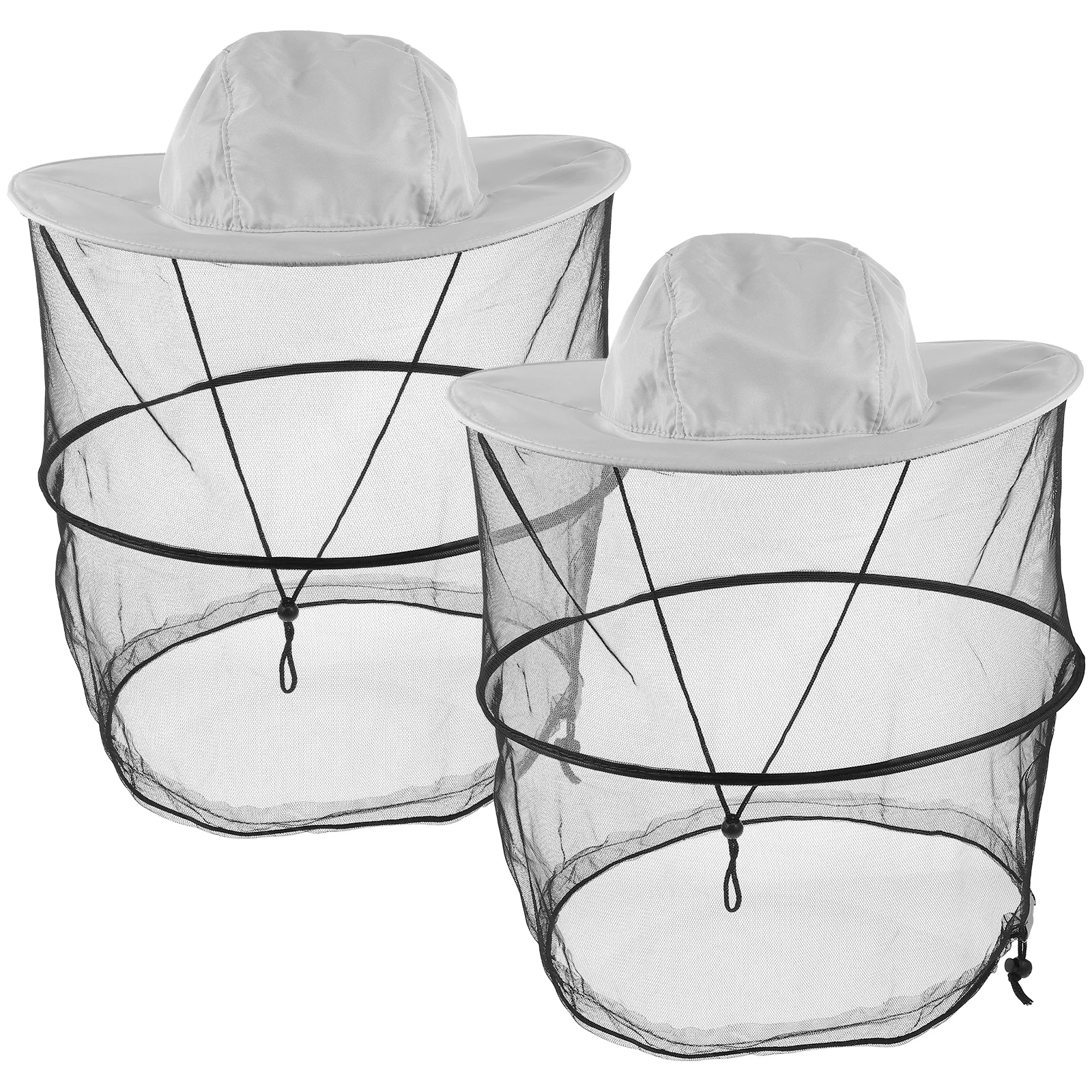 

2 Pcs Beekeeping Hat Sun Protection Foldable Anti Bee Hat breathable Mesh Light Grey Outdoor Polyester Wide Brim Neck Flap