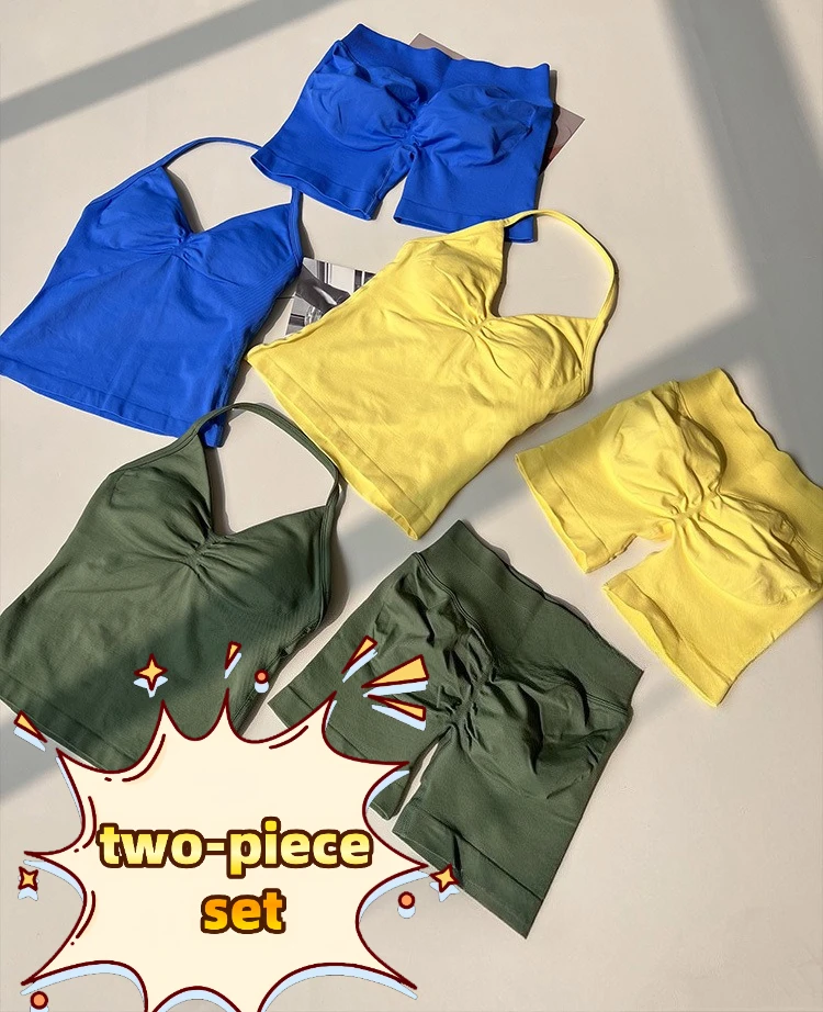 

2025 комплект из 2 предметов, летний одинаковый цвет, тренажерный зал, спорт, фитнес, женский длинный жилет для йоги, шорты с подтяжкой бедер, удобный эластичный комплект