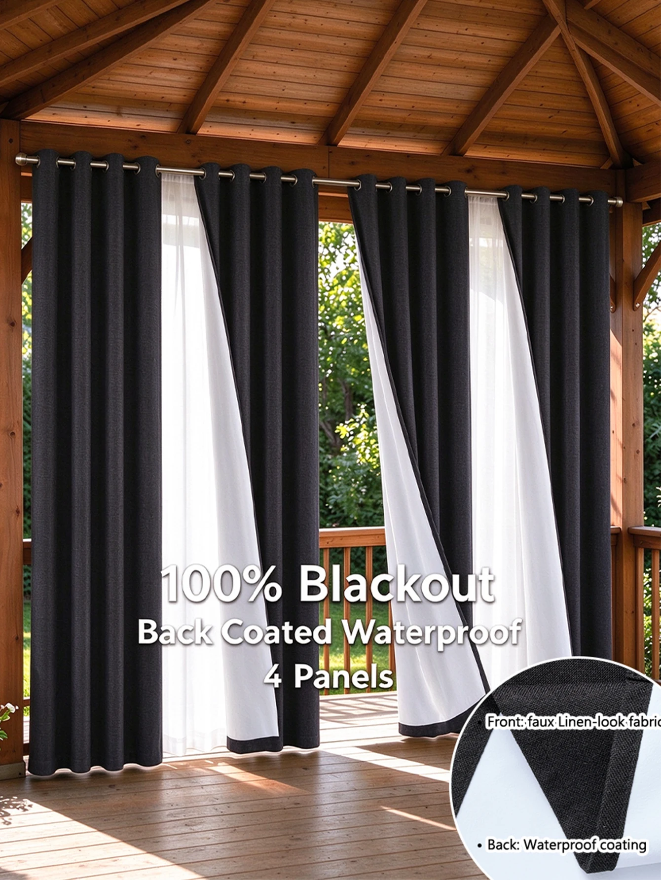 4pcs Set of 100% Blackout Linen Textured Curtains for Bedroom, Sound Reduction and Heat Thermal Insulation, High‑Quality Soft Fabric Window Curtains, Durable Metal Ring Grommet Top Design, Full Light Blocking Drapes, Luxury Home Decoration for Living Room