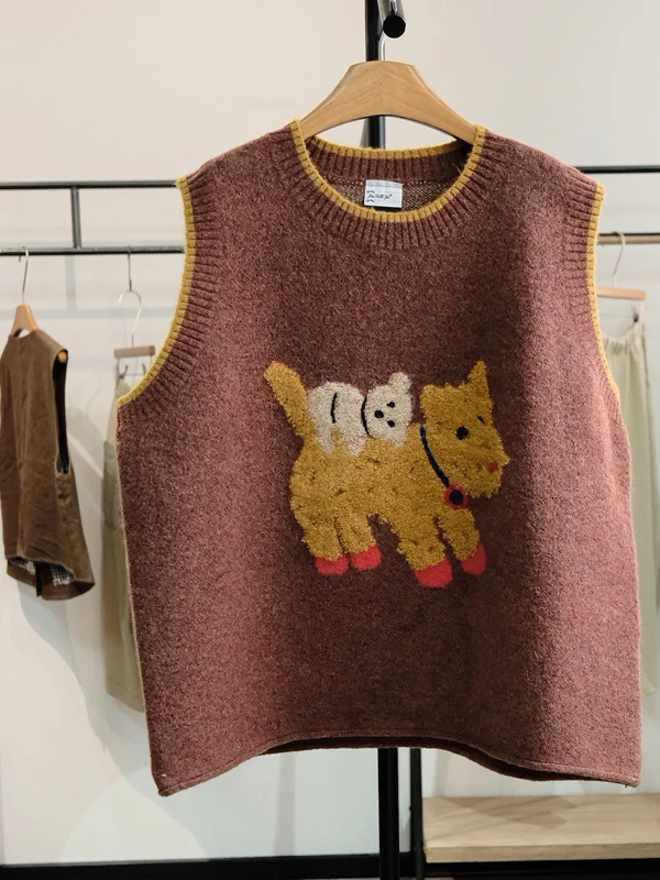 เสื้อกั๊กไหมพรมถักลายสุนัข สไตล์ใหม่สำหรับฤดูใบไม้ร่วง นุ่มสบาย ใส่ได้หลายแบบ ทันสมัย มีสไตล์