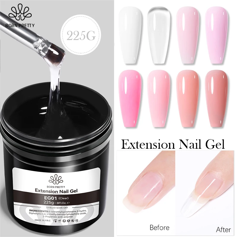 BORN PRETTY 225g Clear Quick Extension Gel Nail Polish Pink Jelly Nude Sheer Vernis Semi Permanent UV Gel Nail Art Hard Gel