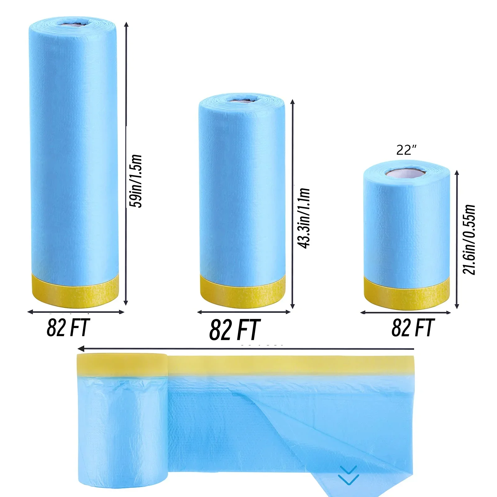 3pcs Pre-Taped Masking Film Plastic Sheeting Automotive Washi Tape No Residue Painters Plastic Drop Cloth for Painting