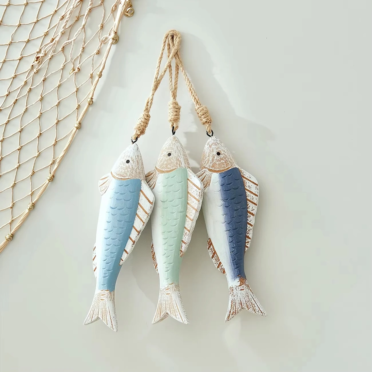 Mediterranean Retro Wooden Fish Skewers Hanging in The Ocean Fengxiang Villagers' Tavern Restaurant Wall Art Decorations