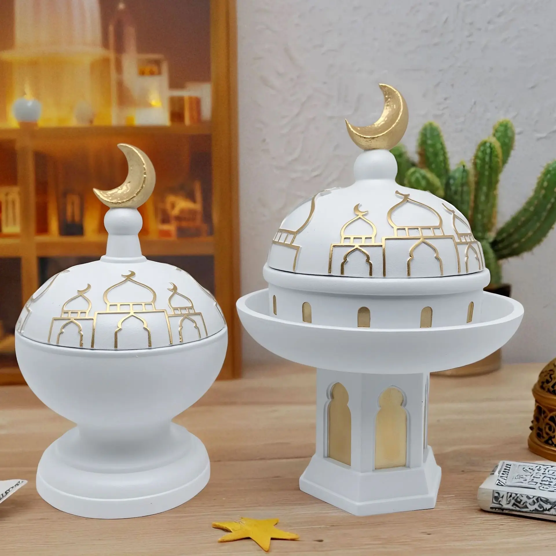 Ramadan Islamic - Mosque Dome Kaaba Candlestick Desktop Ornament for Table Car Decor Muslim Craft Gift