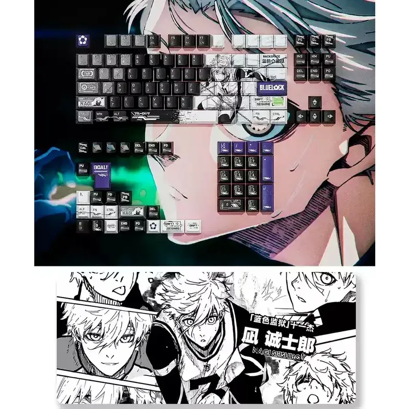Cang Hai Yue Customized Blue Lock Theme Mechanical Keyboard Keycaps 130PCS Thermal Sublimation Keycaps Mad60 Wooting60He Gift