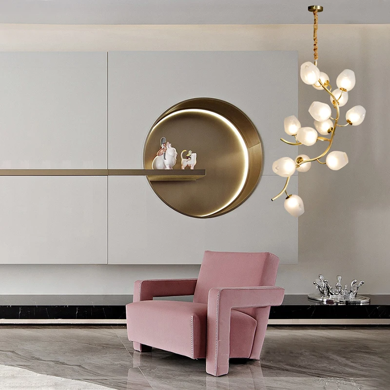 ريفين الذهب إنهاء الزجاج النحاس قابل للتعديل عكس الضوء بريق الفاخرة الشمال طبقة مزدوجة الثريا مصمم 3 تغيير لون للفيلا