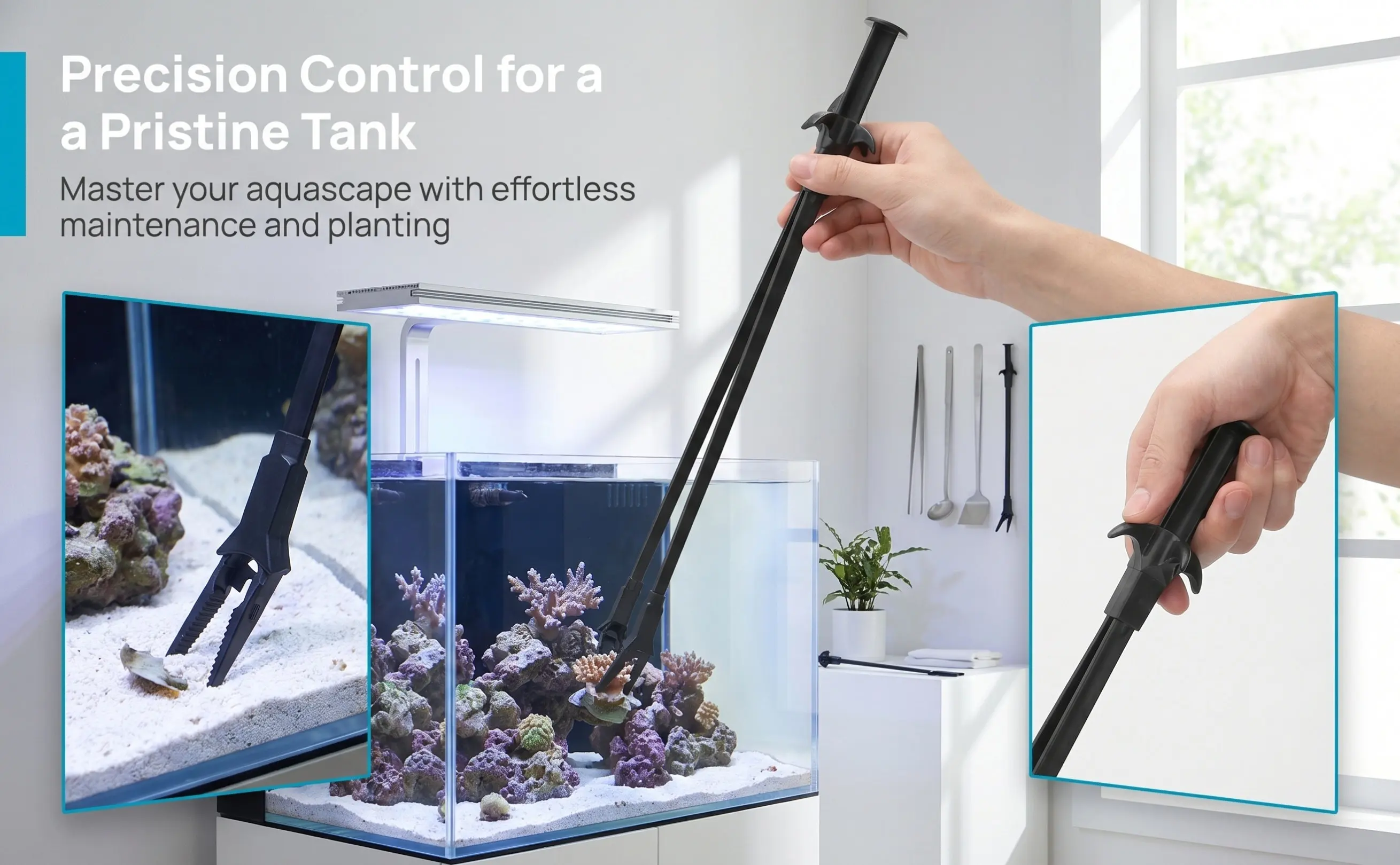 Planted Aquarium Tips - 3 ชิ้น แหนบตู้ปลาแบบยาว ปลายหยัก ด้ามจับถนัดมือ อุปกรณ์สำหรับตู้ปลา