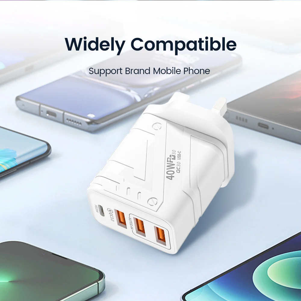 Elough 40W 3USB + Type C Phone Charger PD Quick Charging USB Type C Charger Adapter For Iphone Huawei Xiaomi